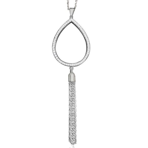 Make a Statement W/this Swarovski Crystal Teardrop Tassel Pendant Necklace - Picture 1 of 7